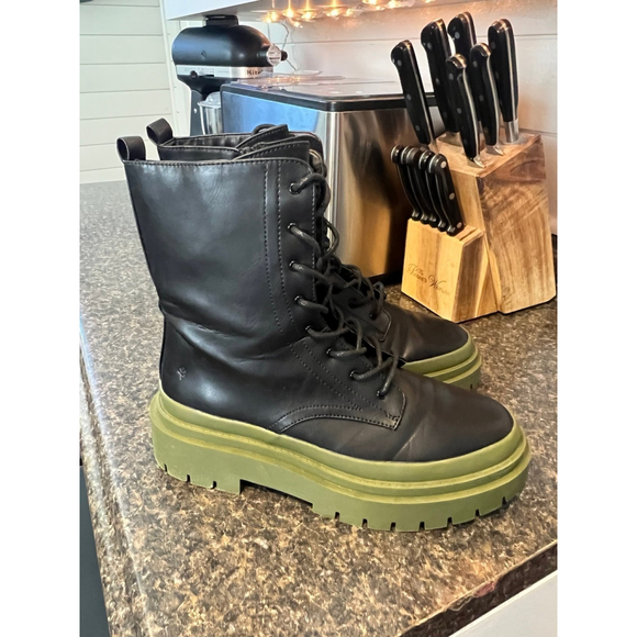 Cool Planet by Steve Madden Black w/ Green Sole Combat Boots - Picture 5 of 12